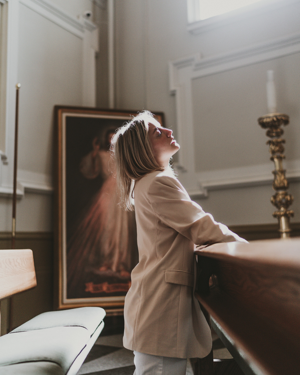 Portrait Of Woman In Spiritual Experience In Church